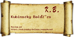 Kubinszky Balázs névjegykártya